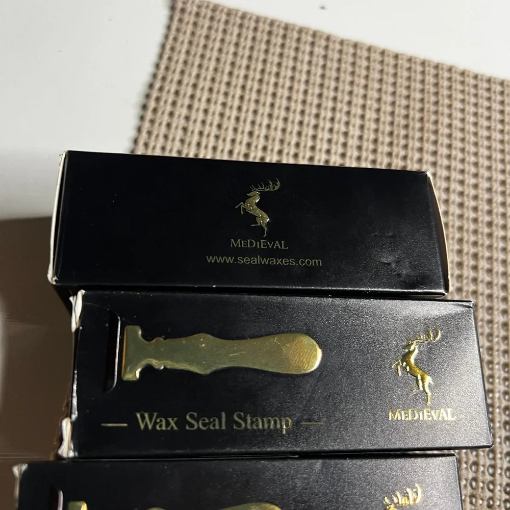 TELOSMA Medieval Wax Seal Stamp Set Letters F S H Brass Head Rosewood Handle